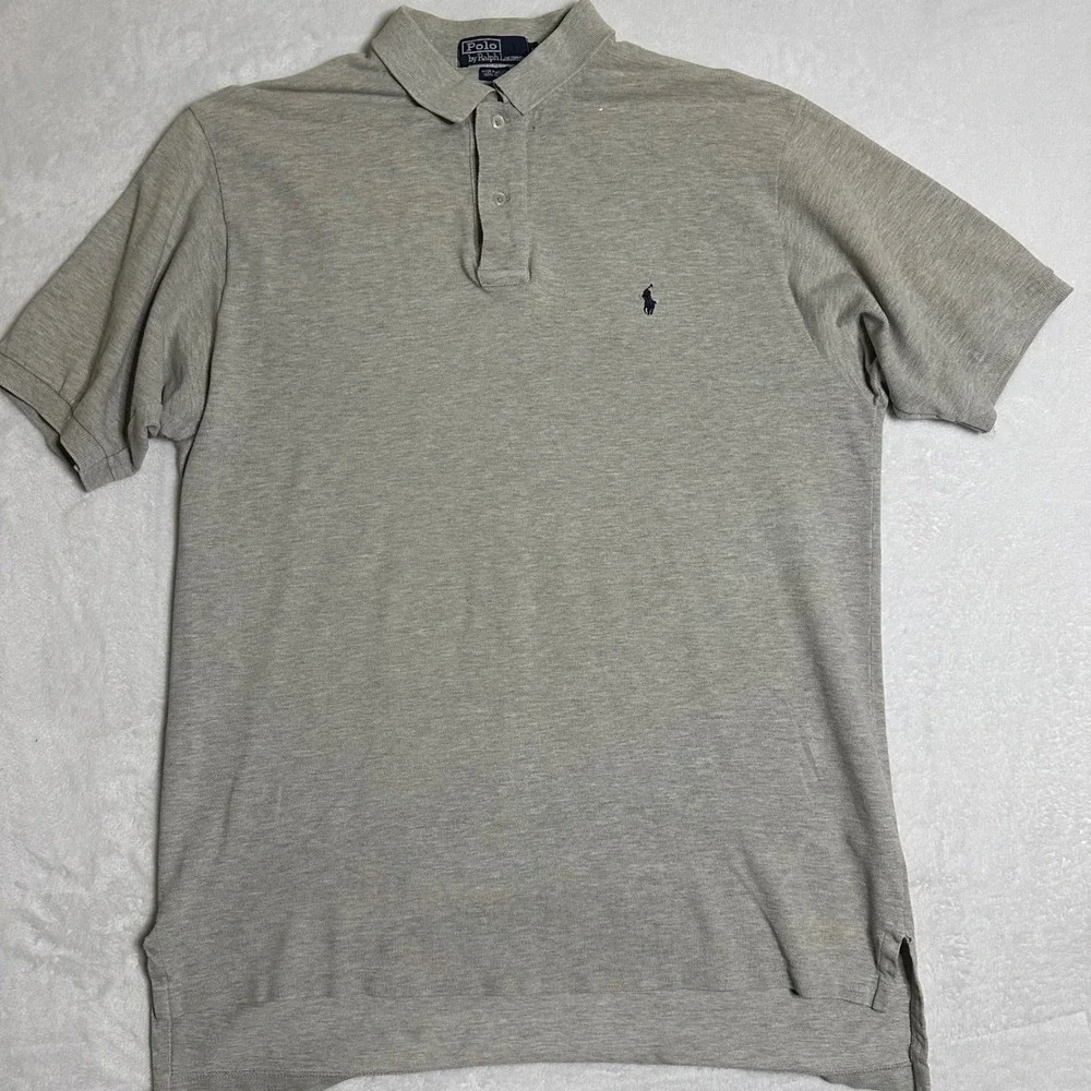 Vintage Polo Ralph Lauren Men's Large Heather Gray Polo Shirt Navy Pony 90s